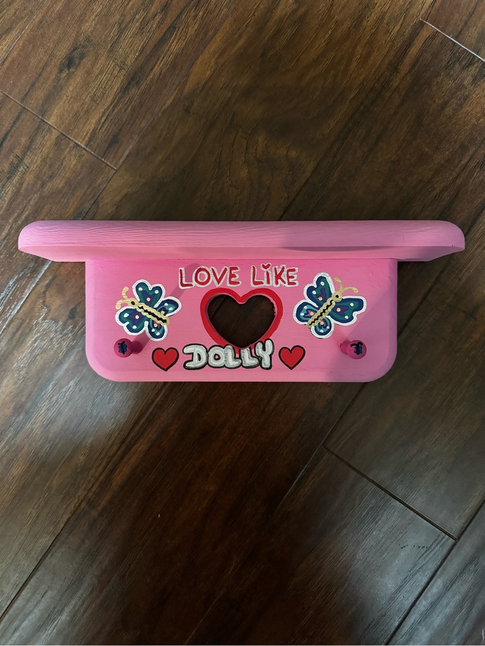 Pink 'Love Like Dolly' Heart & Butterfly Wall Hook Shelf